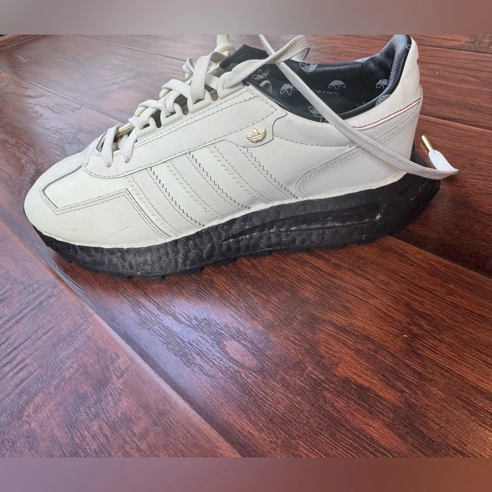 adidas White Leather Low-Top Sneakers with Black Midsole - Picture 2 of 11